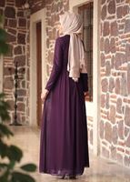 Tesettür giyim MÜRDÜM HAKİM YAKA GÜPÜRLÜ ABİYE ELBİSE