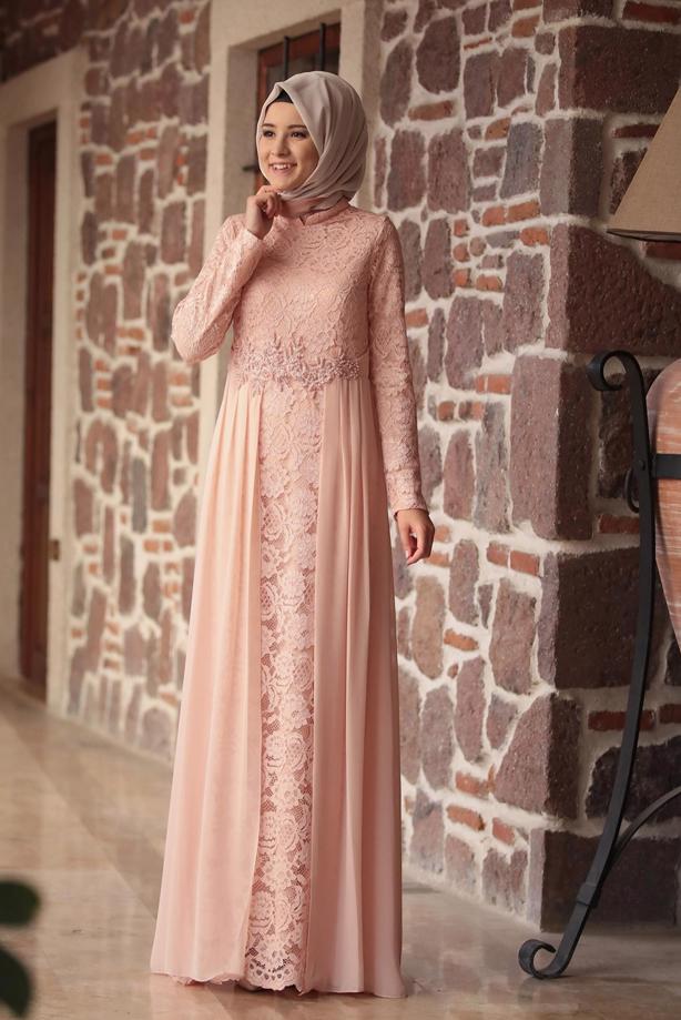 Tesettür giyim  HAKİM YAKA GÜPÜRLÜ ABİYE ELBİSE 2110 - TRENDTESETTÜR