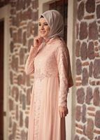 Tesettür giyim PUDRA HAKİM YAKA GÜPÜRLÜ ABİYE ELBİSE 2110