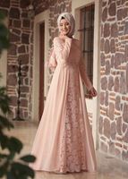 Tesettür giyim PUDRA HAKİM YAKA GÜPÜRLÜ ABİYE ELBİSE 2110