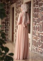 Tesettür giyim PUDRA HAKİM YAKA GÜPÜRLÜ ABİYE ELBİSE 2110