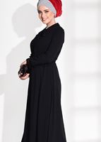 Tesettür giyim SİYAH DANTEL DETAYLI ELBİSE 2185 