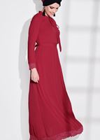 Tesettür giyim KIRMIZI DANTEL DETAYLI ELBİSE 2185 