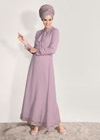 Tesettür giyim PUDRA DANTEL DETAYLI ELBİSE 2185 