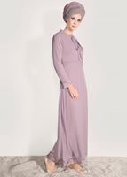 Tesettür giyim PUDRA DANTEL DETAYLI ELBİSE 2185 