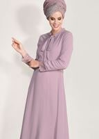 Tesettür giyim PUDRA DANTEL DETAYLI ELBİSE 2185 