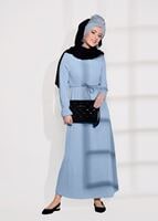 Tesettür giyim MAVİ SİMLİ KUMAŞ ELBİSE 3475