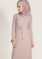 Tesettür giyim PUDRA SİMLİ KUMAŞ ELBİSE 3475