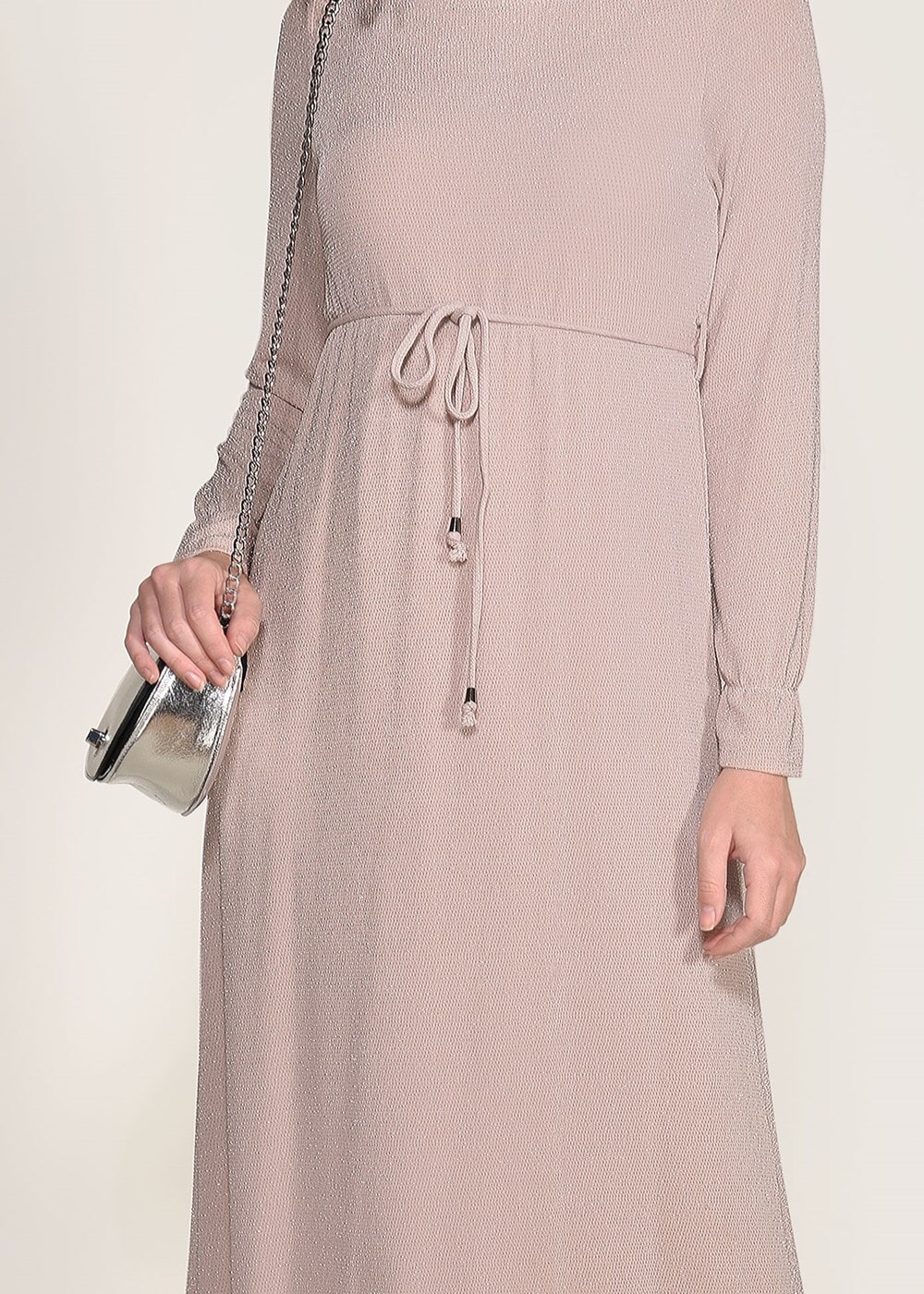 Tesettür giyim PUDRA SİMLİ KUMAŞ ELBİSE 3475