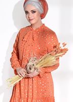 Tesettür giyim TURUNCU T 3975 Asmiray-Puanlı Varaklı Elbise