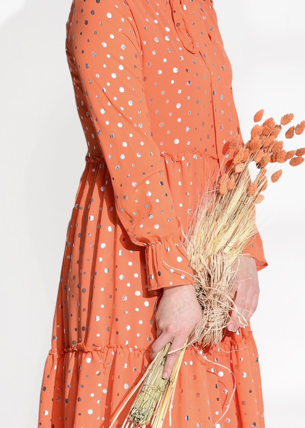 Tesettür giyim TURUNCU T 3975 Asmiray-Puanlı Varaklı Elbise