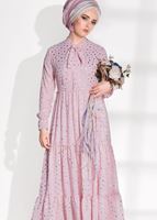 Tesettür giyim PUDRA T 3975 Asmiray-Puanlı Varaklı Elbise