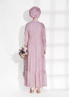 Tesettür giyim PUDRA T 3975 Asmiray-Puanlı Varaklı Elbise