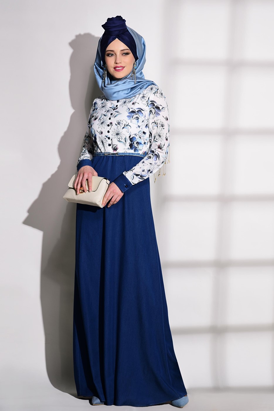 Tesettür giyim LACİVERT T 4287 Burble 7618 Elbise-Alv Fashion