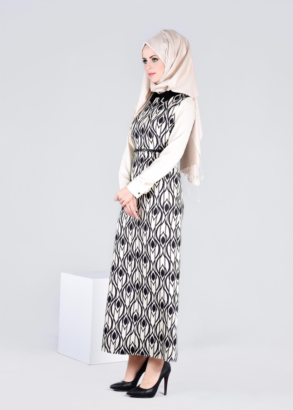 Tesettür giyim KREM T 4295 Power 2127 Elbise-Alv Fashion