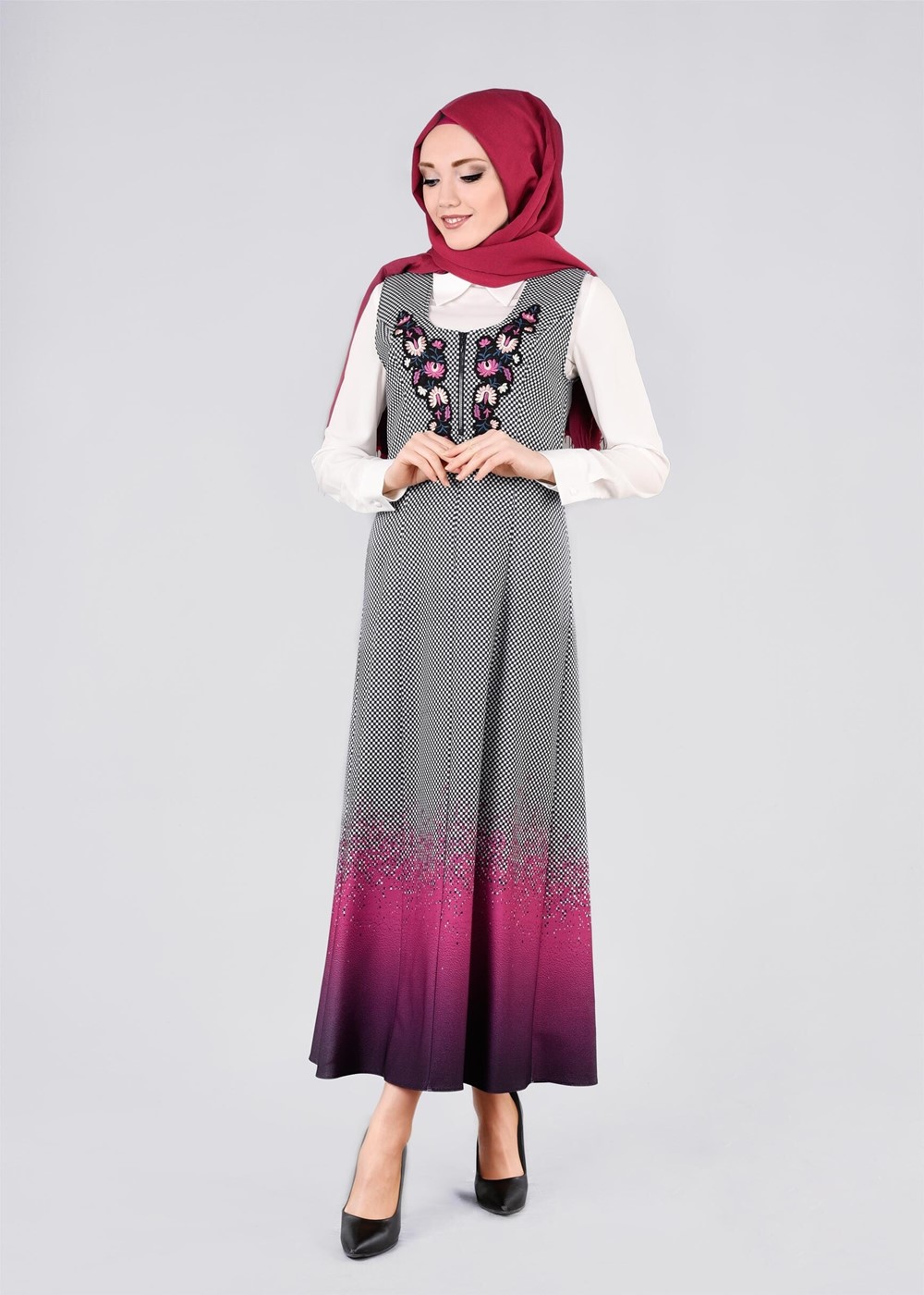 Tesettür giyim FUŞYA T 4370 Power 2246 2&prime;li Elbise-Alv Fashion