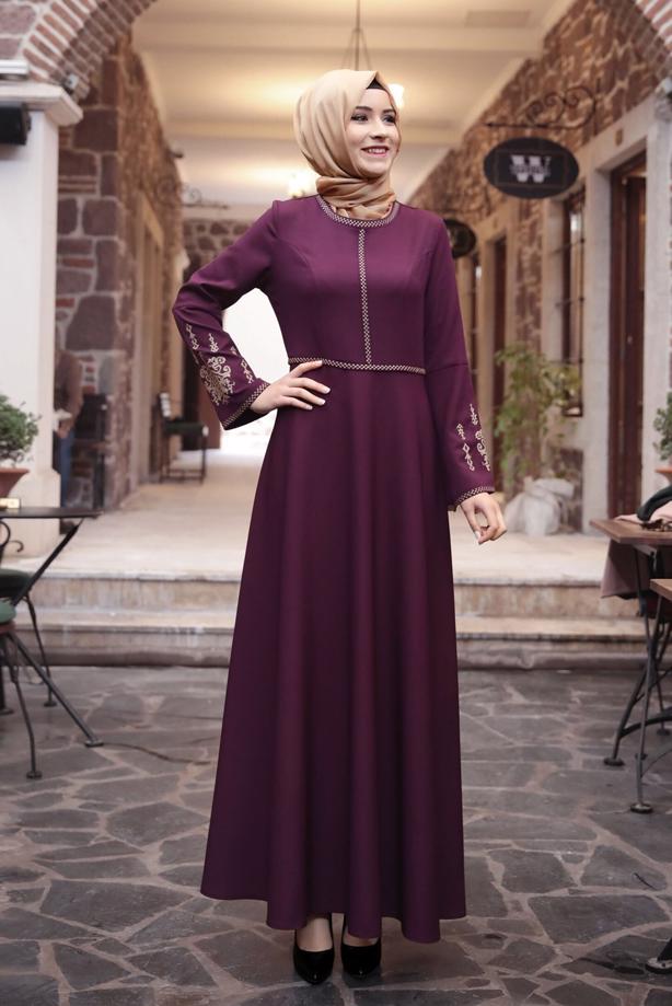 Tesettür giyim  NAKIŞ İŞLEMELİ OTANTİK ELBİSE 4510 - TRENDTESETTÜR