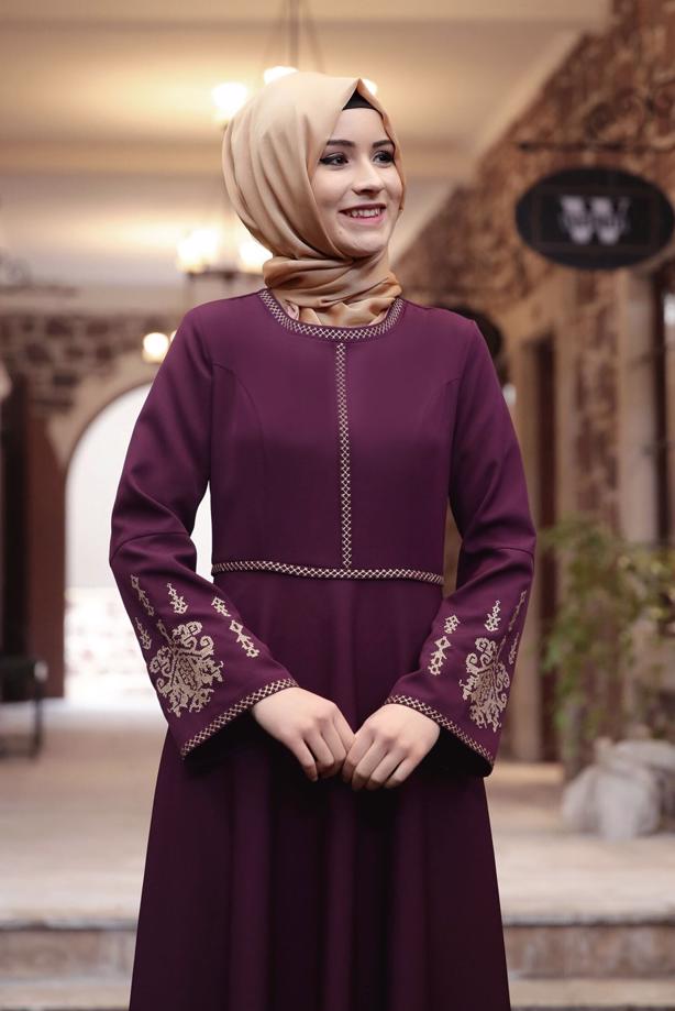 Tesettür giyim  NAKIŞ İŞLEMELİ OTANTİK ELBİSE 4510 - TRENDTESETTÜR