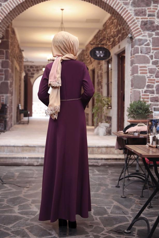 Tesettür giyim  NAKIŞ İŞLEMELİ OTANTİK ELBİSE 4510 - TRENDTESETTÜR