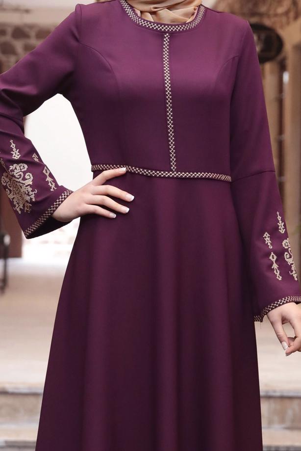 Tesettür giyim  NAKIŞ İŞLEMELİ OTANTİK ELBİSE 4510 - TRENDTESETTÜR