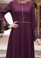 Tesettür giyim FUŞYA NAKIŞ İŞLEMELİ OTANTİK ELBİSE 4510