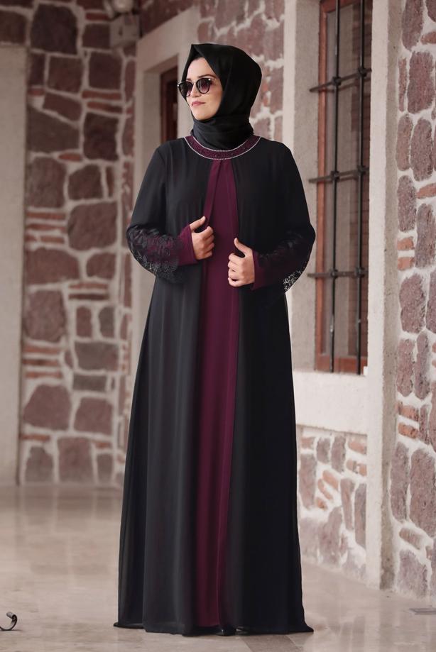 Tesettür giyim  T 4803 Amine Hüma- Dantel Detaylı Elbise - TRENDTESETTÜR