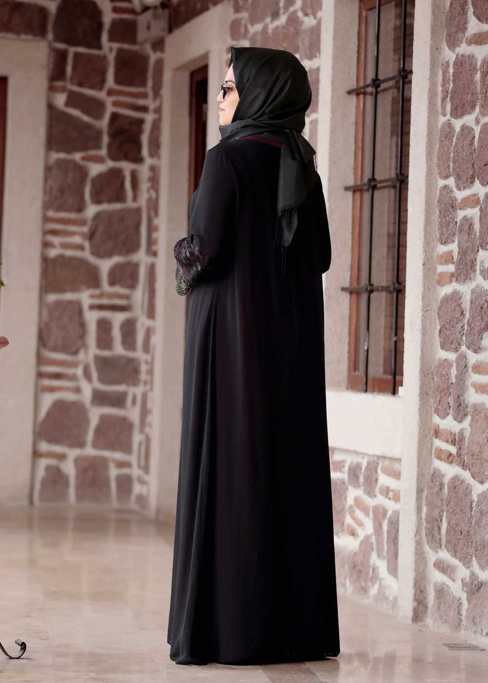 Vêtements hijab NOIR ROBE DÉTAIL DENTELLE T 4803