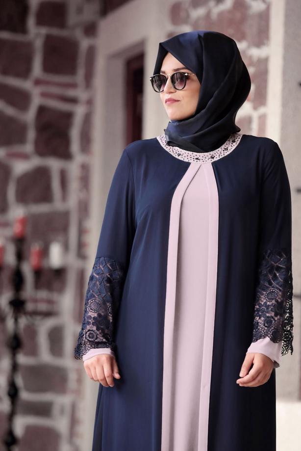 Tesettür giyim  T 4803 Amine Hüma- Dantel Detaylı Elbise - TRENDTESETTÜR