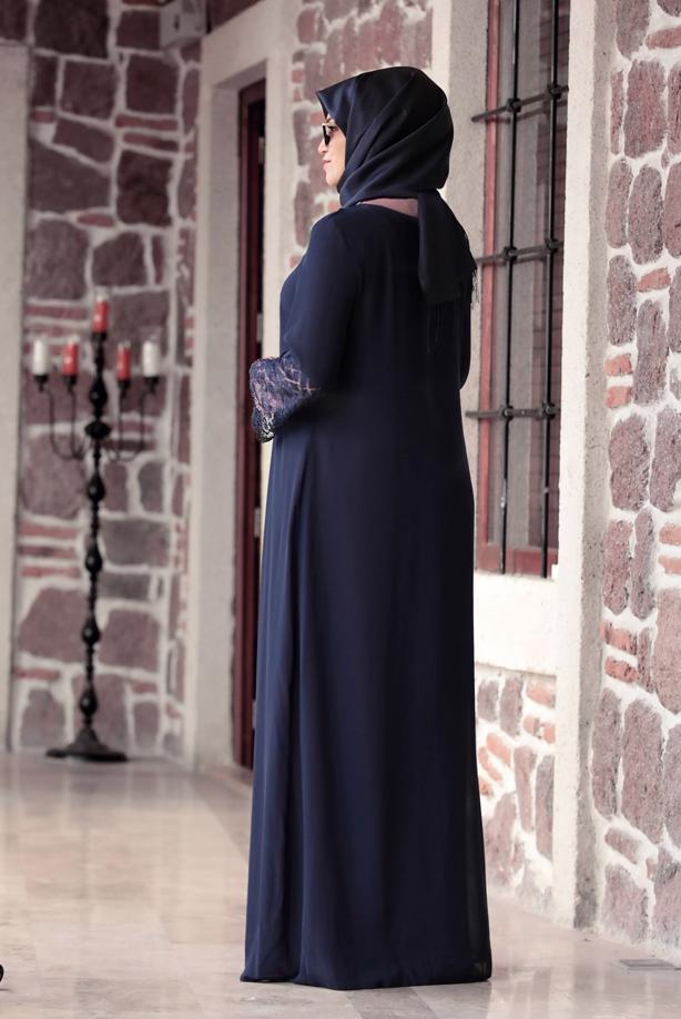 Tesettür giyim  T 4803 Amine Hüma- Dantel Detaylı Elbise - TRENDTESETTÜR