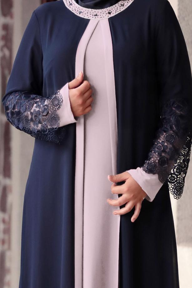 Tesettür giyim  T 4803 Amine Hüma- Dantel Detaylı Elbise - TRENDTESETTÜR