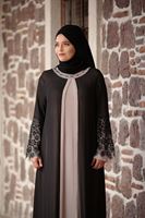 Tesettür giyim SİYAH T 4803 Amine Hüma- Dantel Detaylı Elbise