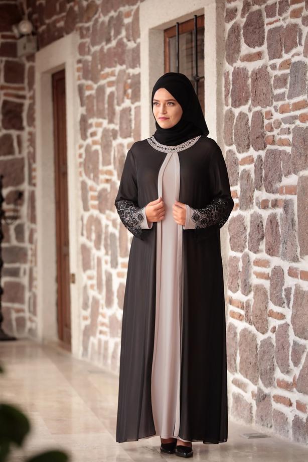 Tesettür giyim  T 4803 Amine Hüma- Dantel Detaylı Elbise - TRENDTESETTÜR