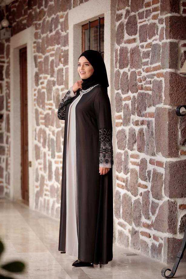 Tesettür giyim  T 4803 Amine Hüma- Dantel Detaylı Elbise - TRENDTESETTÜR