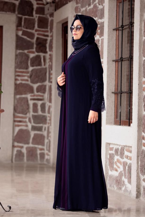 Tesettür giyim  T 4803 Amine Hüma- Dantel Detaylı Elbise - TRENDTESETTÜR
