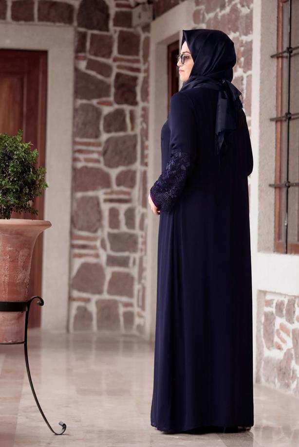 Tesettür giyim  T 4803 Amine Hüma- Dantel Detaylı Elbise - TRENDTESETTÜR