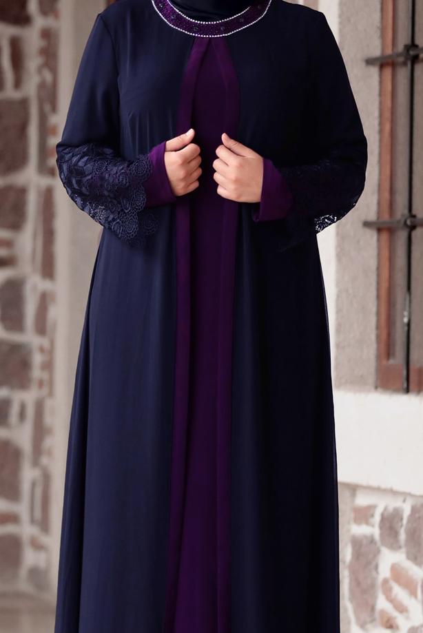 Tesettür giyim  T 4803 Amine Hüma- Dantel Detaylı Elbise - TRENDTESETTÜR