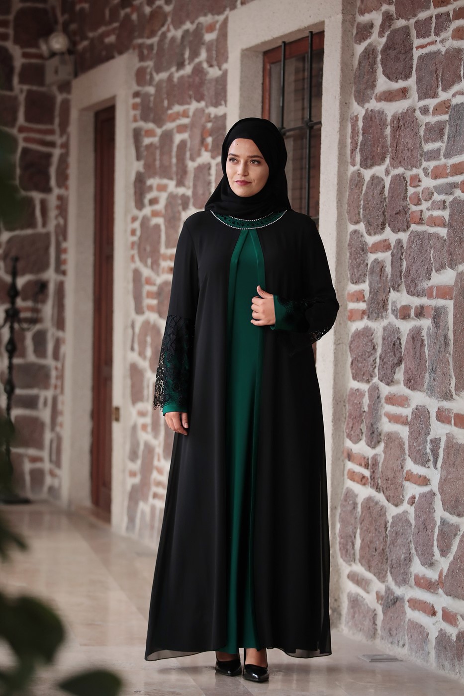 Hijab clothing BLACK LACE DETAIL DRESS T 4803 