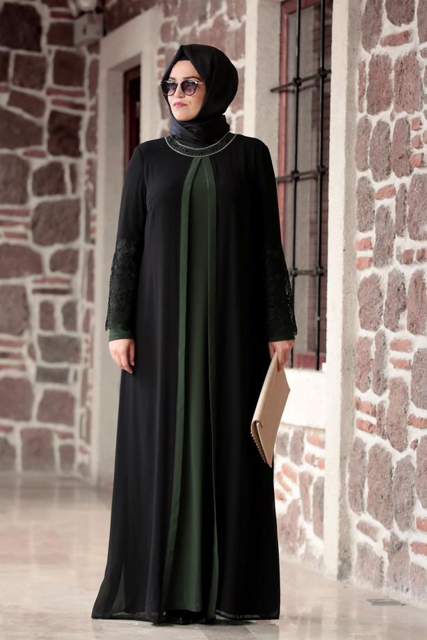 Tesettür giyim  T 4803 Amine Hüma- Dantel Detaylı Elbise - TRENDTESETTÜR