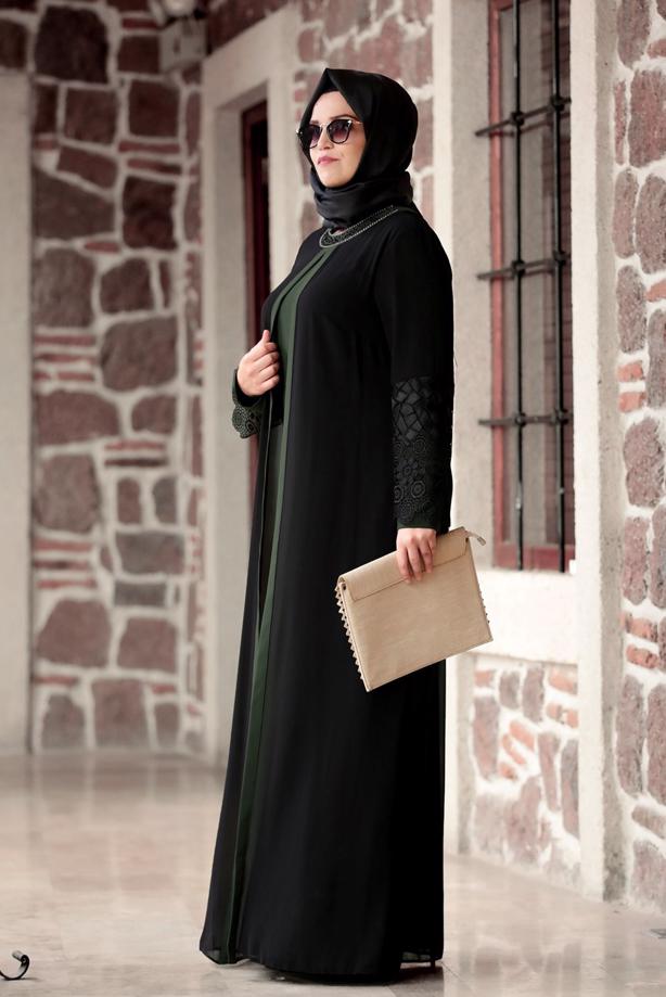 Tesettür giyim  T 4803 Amine Hüma- Dantel Detaylı Elbise - TRENDTESETTÜR