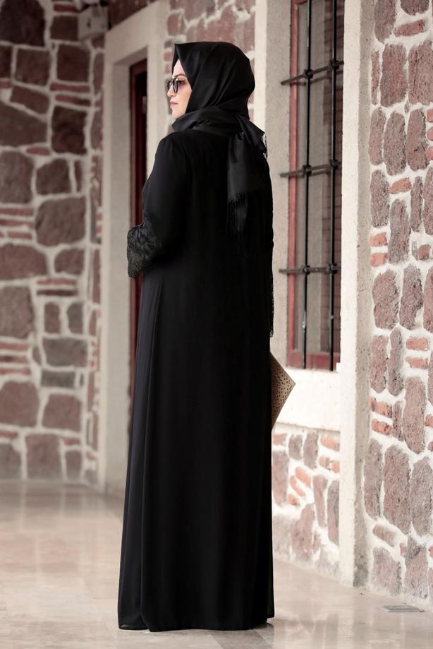 Tesettür giyim  T 4803 Amine Hüma- Dantel Detaylı Elbise - TRENDTESETTÜR