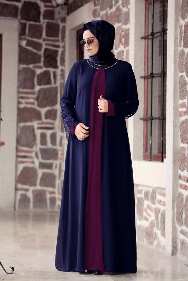 Tesettür giyim  T 4803 Amine Hüma- Dantel Detaylı Elbise - TRENDTESETTÜR