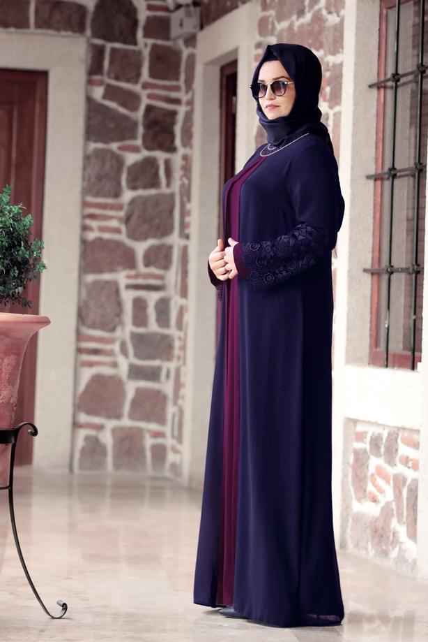 Tesettür giyim  T 4803 Amine Hüma- Dantel Detaylı Elbise - TRENDTESETTÜR