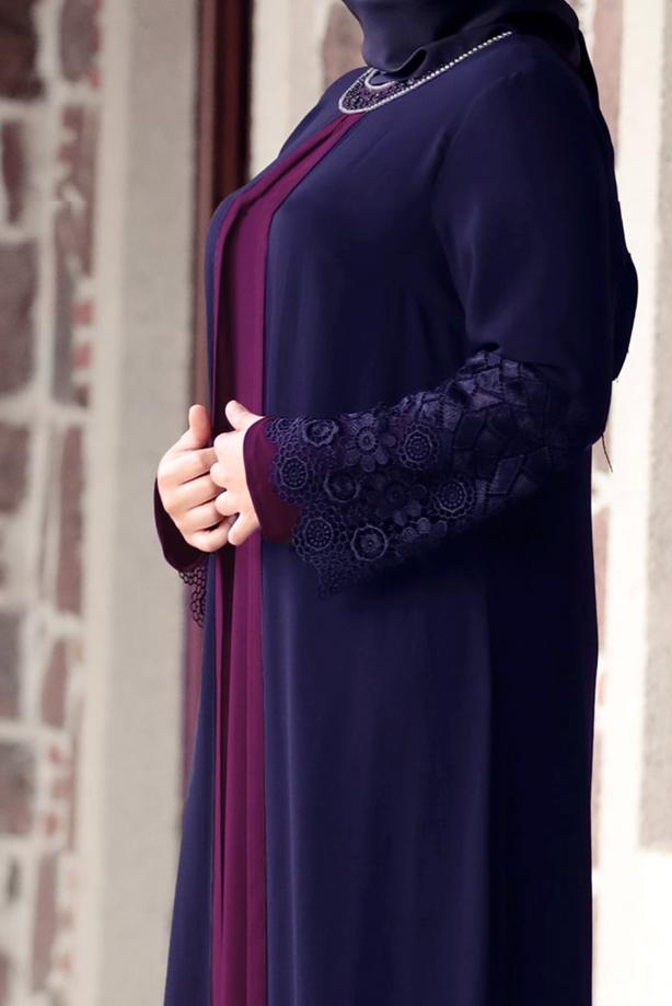 Tesettür giyim  T 4803 Amine Hüma- Dantel Detaylı Elbise - TRENDTESETTÜR