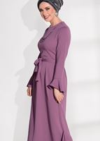 Tesettür giyim PEMBE T 5365 Asmiray-Fırfır Detaylı Elbise