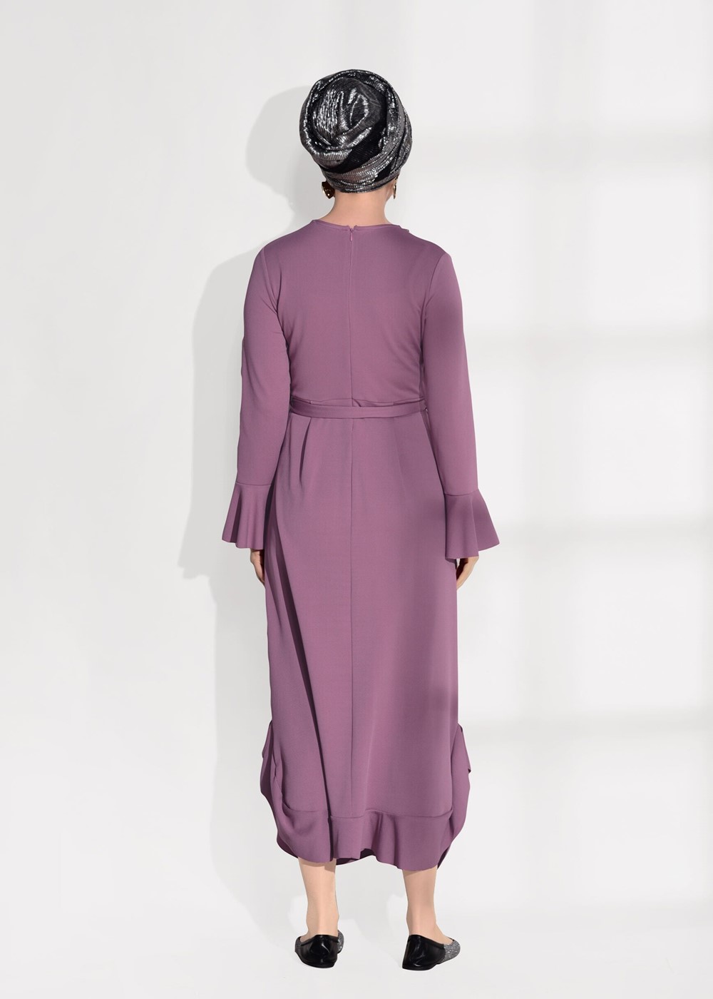 Tesettür giyim PEMBE T 5365 Asmiray-Fırfır Detaylı Elbise