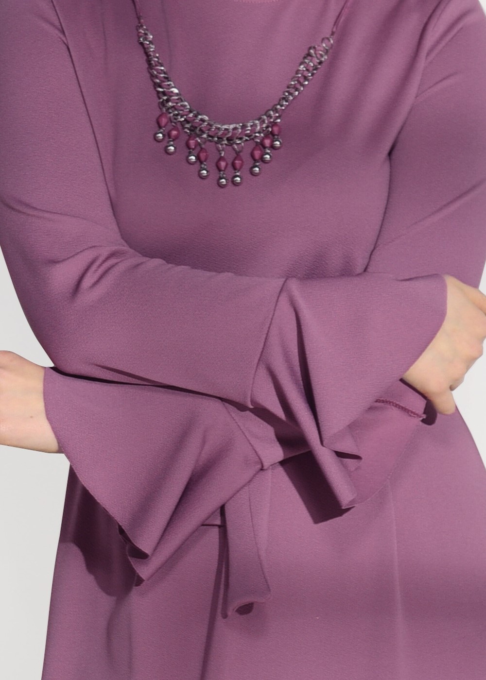 Tesettür giyim PEMBE T 5365 Asmiray-Fırfır Detaylı Elbise