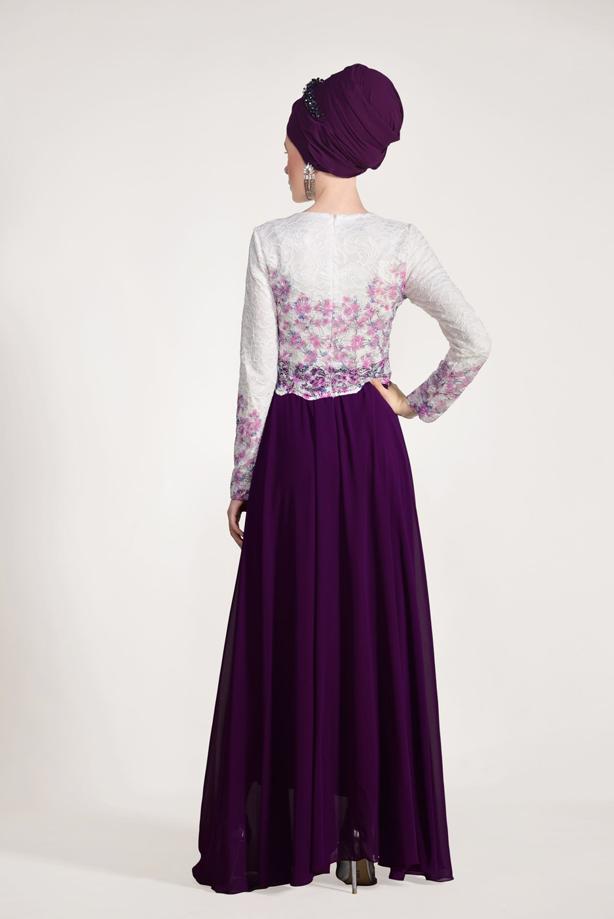 Tesettür giyim  GÜPÜR İŞLEMELİ ABİYE ELBİSE 5610 - TRENDTESETTÜR