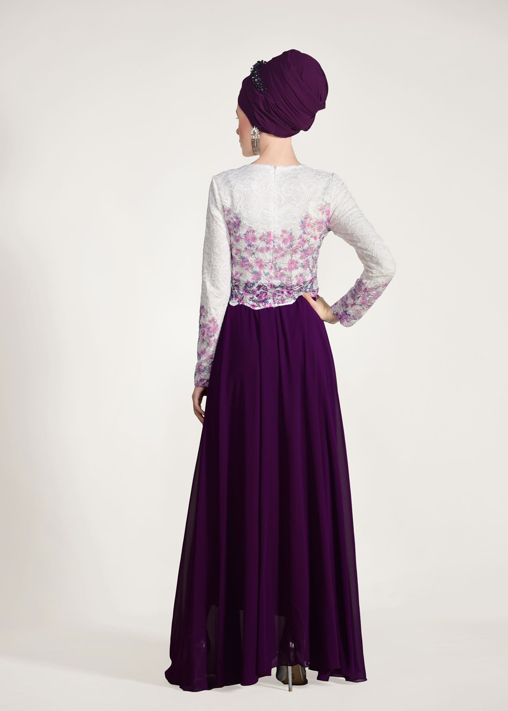 Tesettür giyim MÜRDÜM GÜPÜR İŞLEMELİ ABİYE ELBİSE 5610