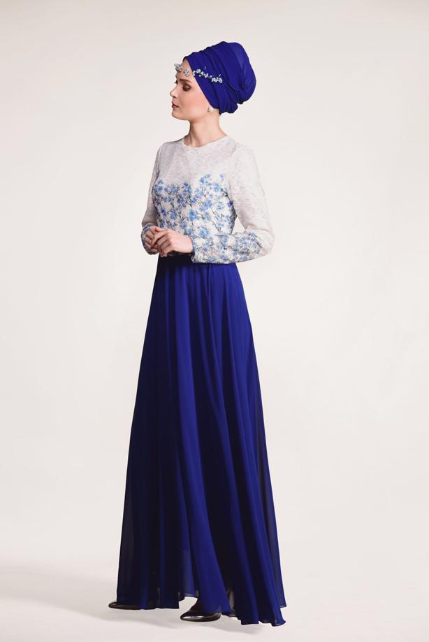 Tesettür giyim  GÜPÜR İŞLEMELİ ABİYE ELBİSE 5610 - TRENDTESETTÜR