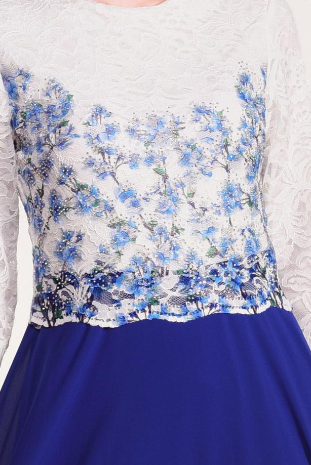 Tesettür giyim  GÜPÜR İŞLEMELİ ABİYE ELBİSE 5610 - TRENDTESETTÜR